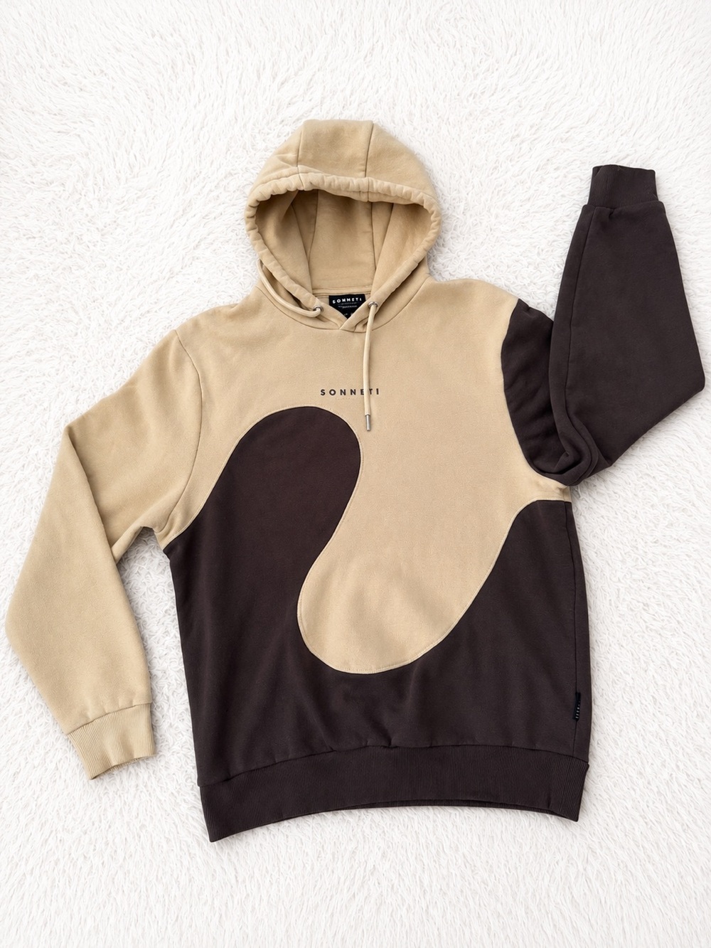 Sonneti London Hoodie Mens Medium Color Block Tan Brown Pullover